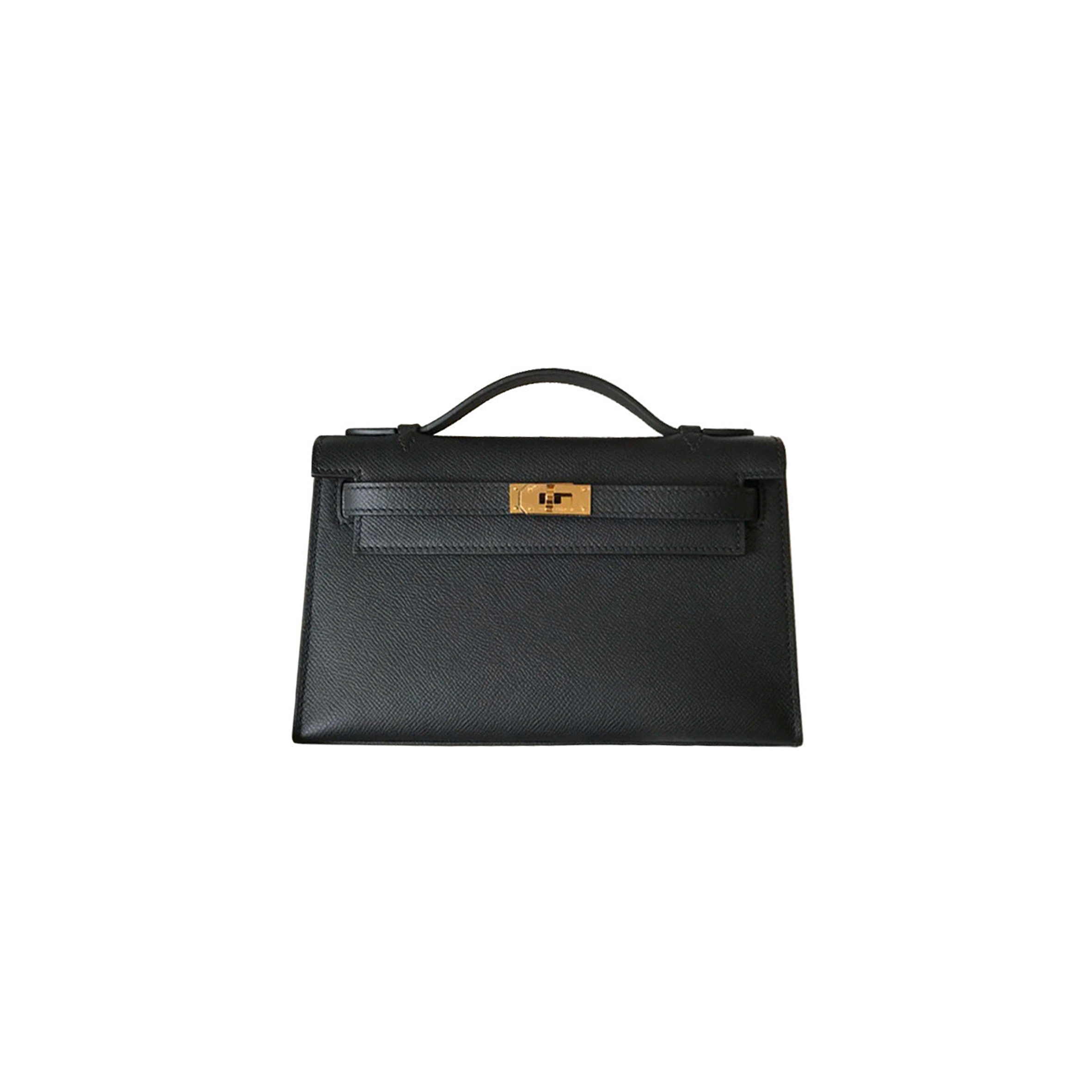 H**mes kelly pochette mini bag black gold buckle (22*14*7cm)